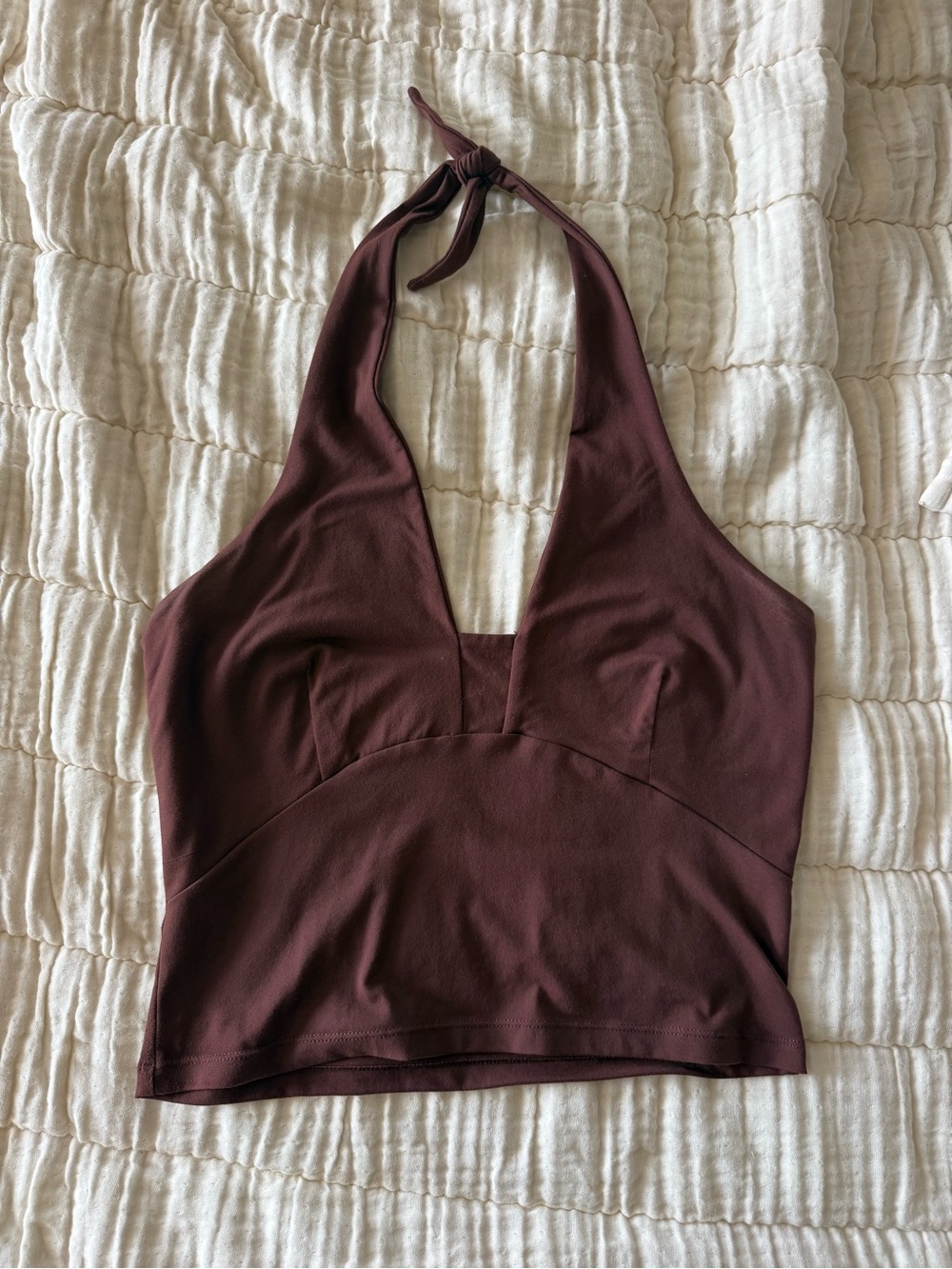 Anthropologie Burgundy Halter Tie-Back Crop Top